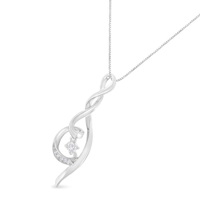 Contemporary Espira 10K White Gold 1/10 cttw Diamond Swirl Pendant Necklace For Sale - Image 3 of 5