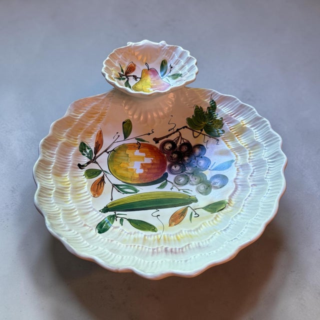 Italian Mid 20th Century Italian Hand-Painted Ceramic Tiered Seafood & Appetizer Server With Pearl Glaze For Sale - Image 3 of 9