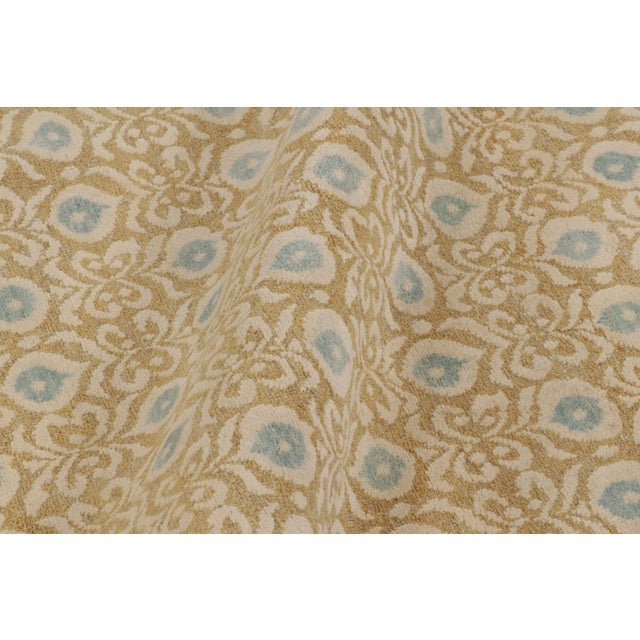 Textile Rug & Kilim’s Block Print Rug With Gold and Blue Dense Floral Pattern For Sale - Image 7 of 10