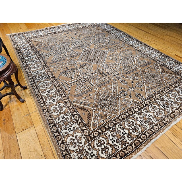Vintage Persian Bakhtiari Rug, Hand-Knotted Wool, Allover Geometric Pattern, Camelhair & Ivory, 8x11 For Sale - Image 10 of 18