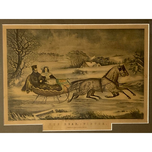 Americana Currier and Ives Original Large Folio (1853): Rare Original 1853 “The Road Winter” For Sale - Image 10 of 12