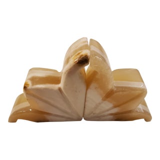 1960s Alabaster Tulip Shape Bookends - a Pair For Sale