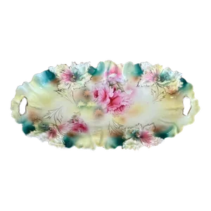 Antique Turn of the Century r.s. Prussia Floral Scalloped Edged Gilt Celery Dish or Relish Tray