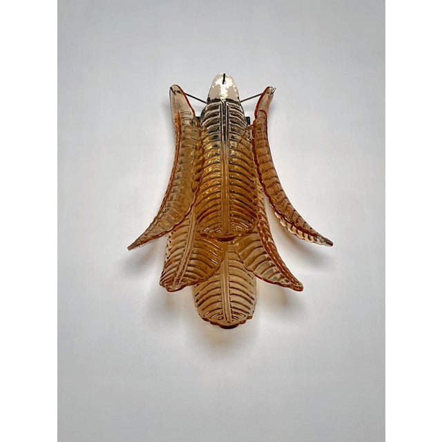 ALREADY WIRED FOR US/AU/EU Beautiful pair of Murano sconce, handcrafted in Murano and composed by 6 Murano Amber Felci...