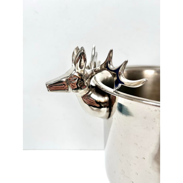 Figurative Vintage Silverplate Stag Ice Bucket With Deer Head Handles – Barware For Sale - Image 3 of 8
