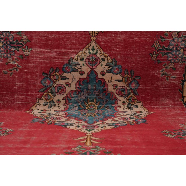 1970s 1970s Vintage Persian Handmade Wool 10x13 Red Area Rug For Sale - Image 5 of 11