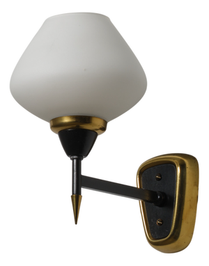 Mid-Century Modern Italian Wall Sconce in Brass and Opaline Glass, 1950s