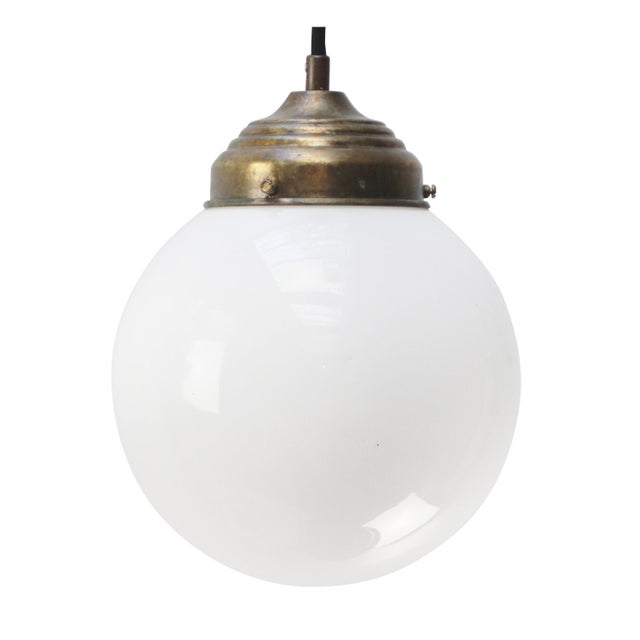 White White Opaline Glass and Brass Globe Pendant Light For Sale - Image 8 of 8