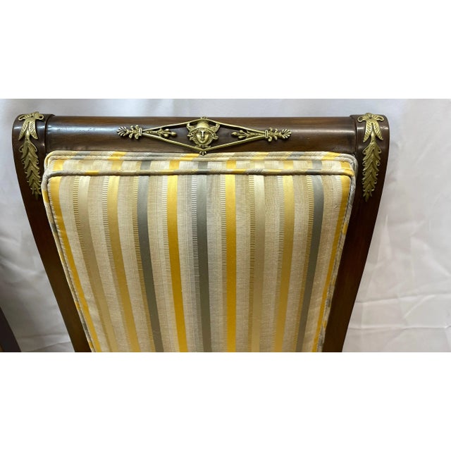 French Pair of Napoleonic – Style Striped Side Chairs With Gilded Ormolu Mounts For Sale - Image 3 of 4
