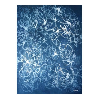"Blue Chiffon No.1 - Compressed Veil" - Blue Abstract Acrylic Painting on Paper For Sale