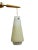 A mid 20th Century beech color wooden triangle base lamp with three frosted glass shades with vertical light yellow...