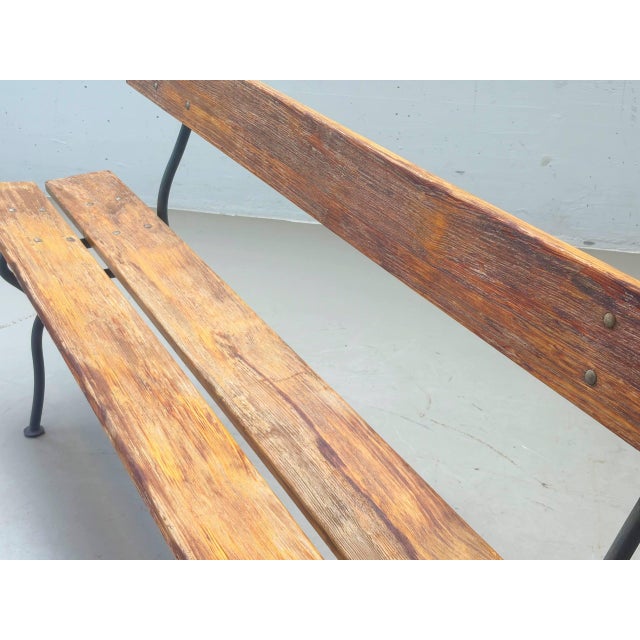 Garden Bench with Delicate Cast Iron Frame and Wooden Slats, 1950s For Sale - Image 13 of 16