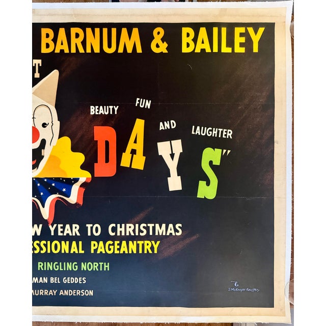 Figurative Ringling Bros and Barnum & Bailey Present Holidays 1942 Original Large Circus Poster on Linen 36 X 60” For Sale - Image 3 of 3
