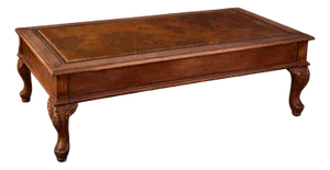 1970s Leather Top Coffee Table With World Map Motif and Carved Legs