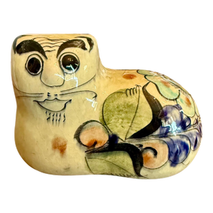 Vintage Tonala Mexico Pottery Cat-Folk Art Figurine-Hand Painted-Southwestern