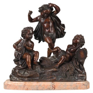 Cupids Playing Music, Late 19th Century, Bronze Sculpture Group For Sale