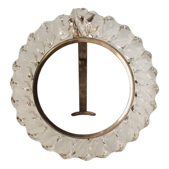 Blown Glass Portrait with Torchon Motif with Nickel-Plated Brass, attributed to Tommaso Barbi, Murano, 1970s For Sale