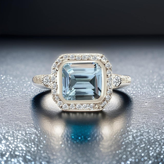 Natural Aquamarine Diamond Ring 6.5 14k White Gold 3.05 TCW Certified For Sale - Image 11 of 13