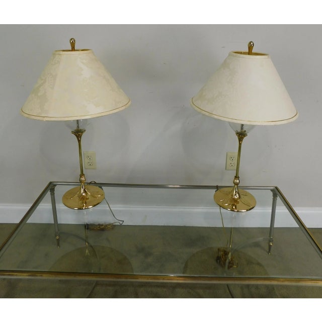 High Quality Pair Foliate and Lily Pad on Glass Pond Lamps with Damask Shades