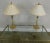 High Quality Pair Foliate and Lily Pad on Glass Pond Lamps with Damask Shades
