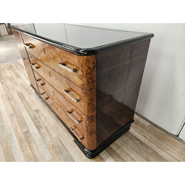 Art Deco Sideboard in Briar Root and Lacquered Wood with Glass Top, 1950s For Sale - Image 3 of 18