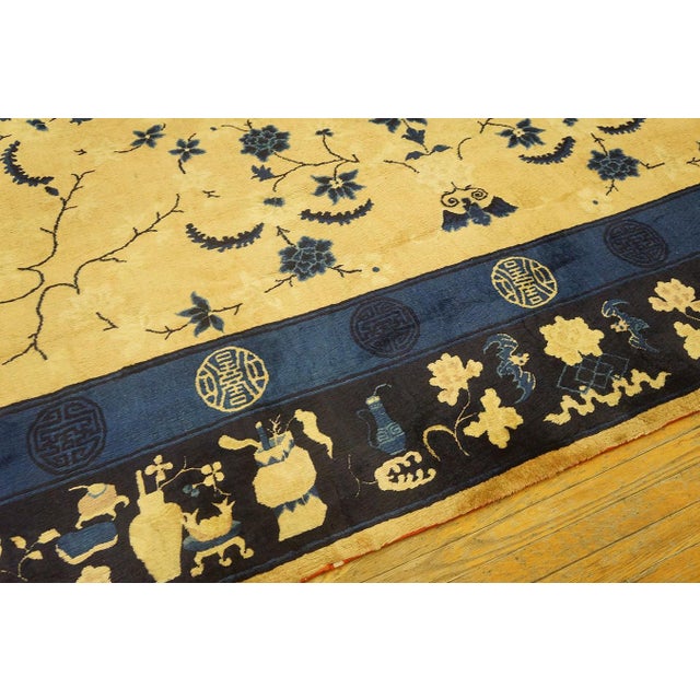 1900s Beige Floral Antique Chinese Peking Rug 12' X 15' Handknotted Wool Carpet For Sale In New York - Image 6 of 7
