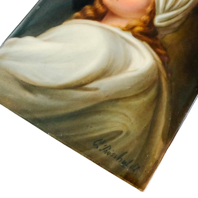 Ceramic Antique 19th C. German Porcelain Plaque of Beatrice Cenci Signed C. Russhuldt, Gilt Rococo Frame For Sale - Image 7 of 12
