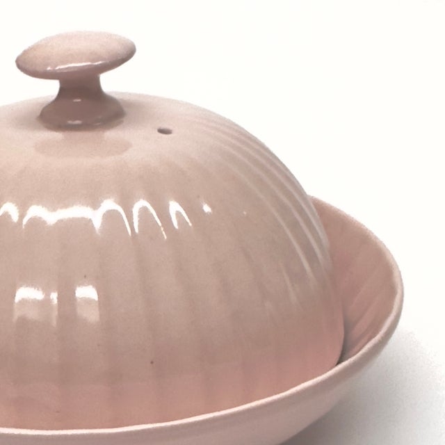 Vintage Fluted Soft Pink 2-Piece Porcelain Butter Dish, Made in Czechoslovakia For Sale In Miami - Image 6 of 9
