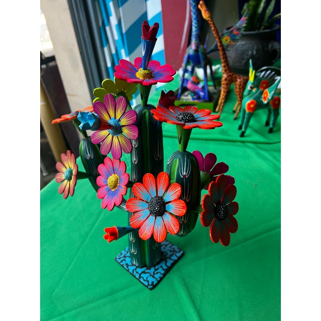 Vintage Wooden Mexican Alebrije Cactus Sculpture For Sale - Image 4 of 4