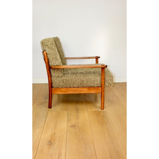 Textile Vintage Wood Lounge Chair with Olive Green Long Pile Upholstery, 1970 For Sale - Image 7 of 13