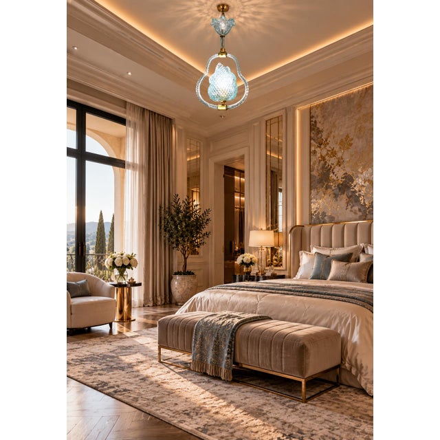 Glass 1950s Art Deco Charming Light Blu Murano Glass Chandelier by Barovier E Toso For Sale - Image 7 of 16