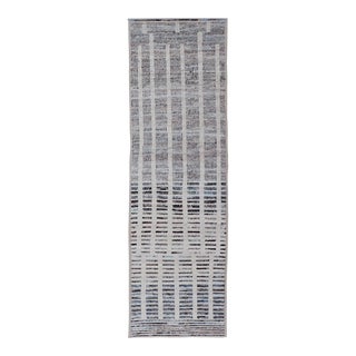 Distressed Modern Runner in Black and White With a Modern Casual Vibe 3'3 X 11'4 For Sale