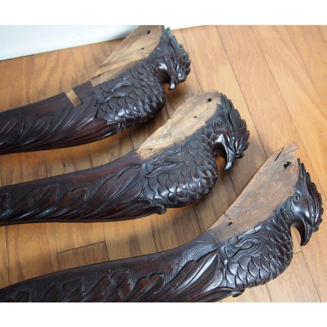 Brown Set of 3 Carved Hawk Mahogany Architectural Fragments For Sale - Image 8 of 11