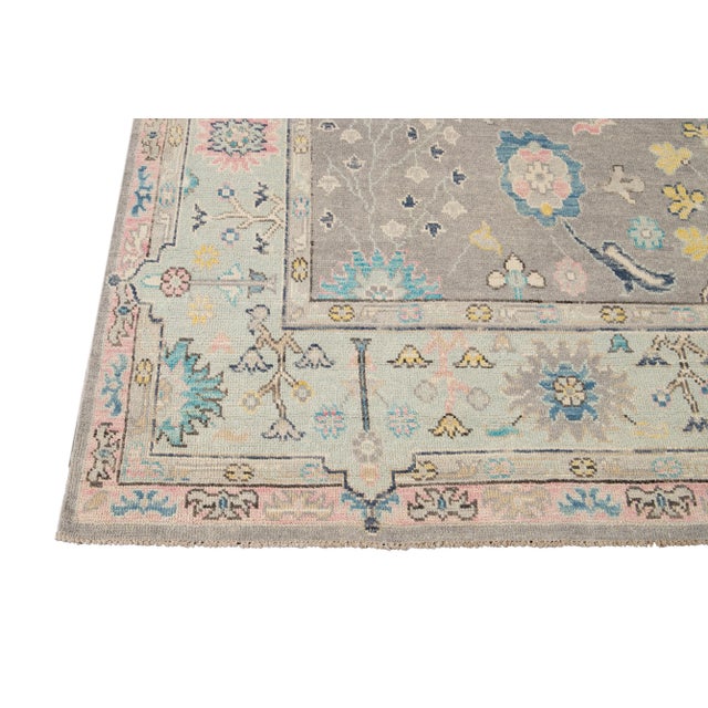Gray Modern Oushak Style Hand Knotted Wool Rug With Allover Design For Sale - Image 12 of 13