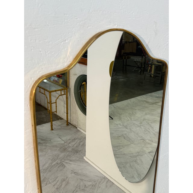 Italian Mid-Century Italian Wall Mirror With Brass Frame, Italy 1960s For Sale - Image 3 of 6