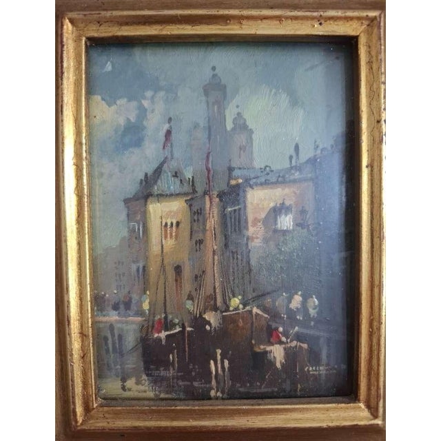 **sergio cozzuol (1941–2018) – oil on copper miniature, signed** a charming romantic view of a small italian harbor...
