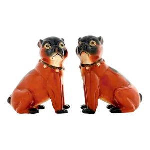 Vintage Pair Porcelain Pug Dog Figurine