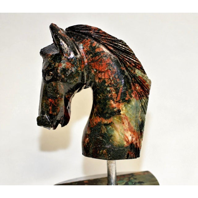 Gemstone Natural Emerald Stone Horse Head Statue Splendid Hand Carved Gemstone For Sale - Image 7 of 10