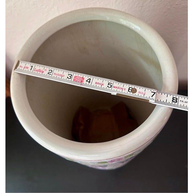 Mid-Century Pink Chinoiserie Hand Painted Floral and Bird Motif Umbrella Stand For Sale - Image 11 of 12