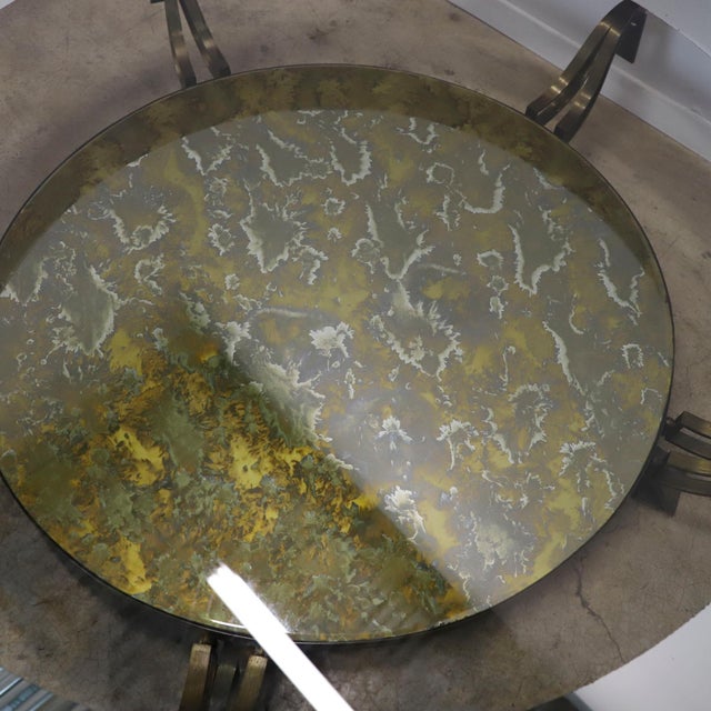 Metal 1950s Attributed to Arturo Pani Brass and Glass Circular Table with Vintaged Mirror Shelf For Sale - Image 7 of 18