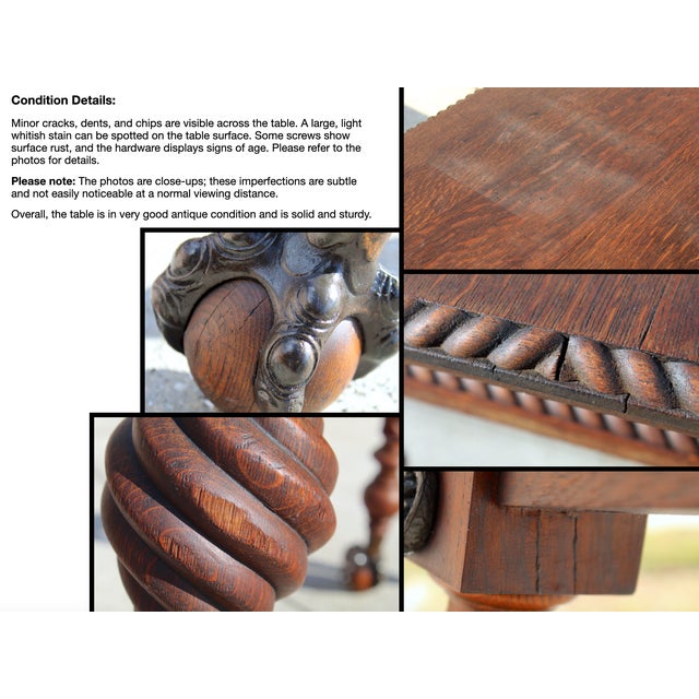 Antique Renaissance Revival Carved Oak Writing Table / Desk With Bronze Dragons & Clawed Feet For Sale - Image 18 of 18