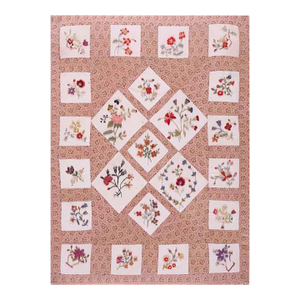 1920s Tan Camel Medallion Folk Art American Quilt Rug 2'8" X 3'7" Flatweave Cotton Wook Carpet