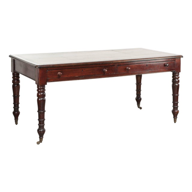 Antique English Writing Desk with Dark Brown Leather Top, 1800s For Sale