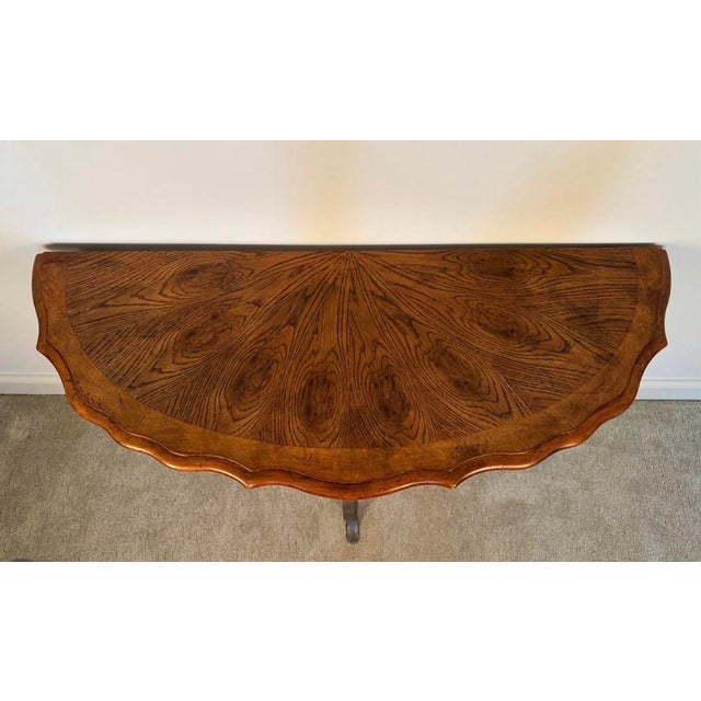 Spanish Revival Mid 20th Century Spanish Revival Veneer Sunburst Demi-Lune and Wrought Iron Console Table For Sale - Image 3 of 7