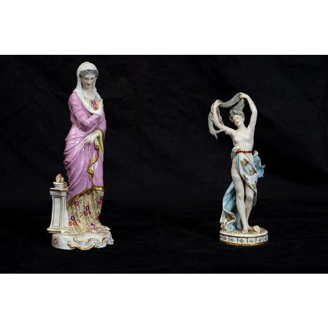 Polychrome Porcelain Sculptures Depicting Female Figures from Meissen, Late 19th Century, Set of 2 For Sale - Image 4 of 4