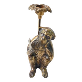 Vintage Brass Boho Chic Palm Beach Style Monkey Candle Holder For Sale