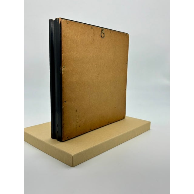 Ecru Enamel on Tile Painting, Landscape Winter Scene With Figures, Framed and Signed For Sale - Image 8 of 12