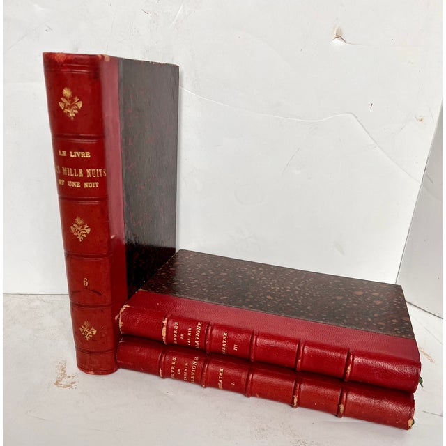 Antique French Red Leather Bound Books - Set of 3 For Sale - Image 16 of 18