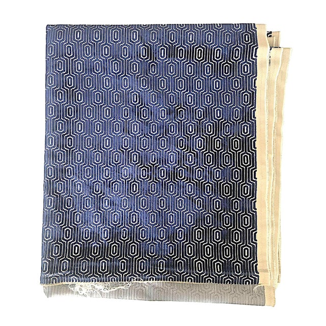 Offered is a smashing cut velvet fabric in a crisp navy art deco/geometric pattern on a cream/ecru background. It's very...