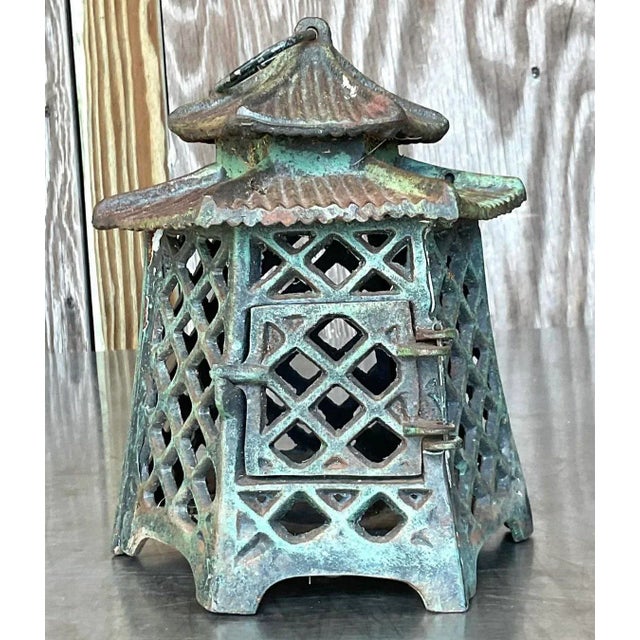 Vintage Asian Wrought Iron Pagoda Lantern For Sale - Image 4 of 6